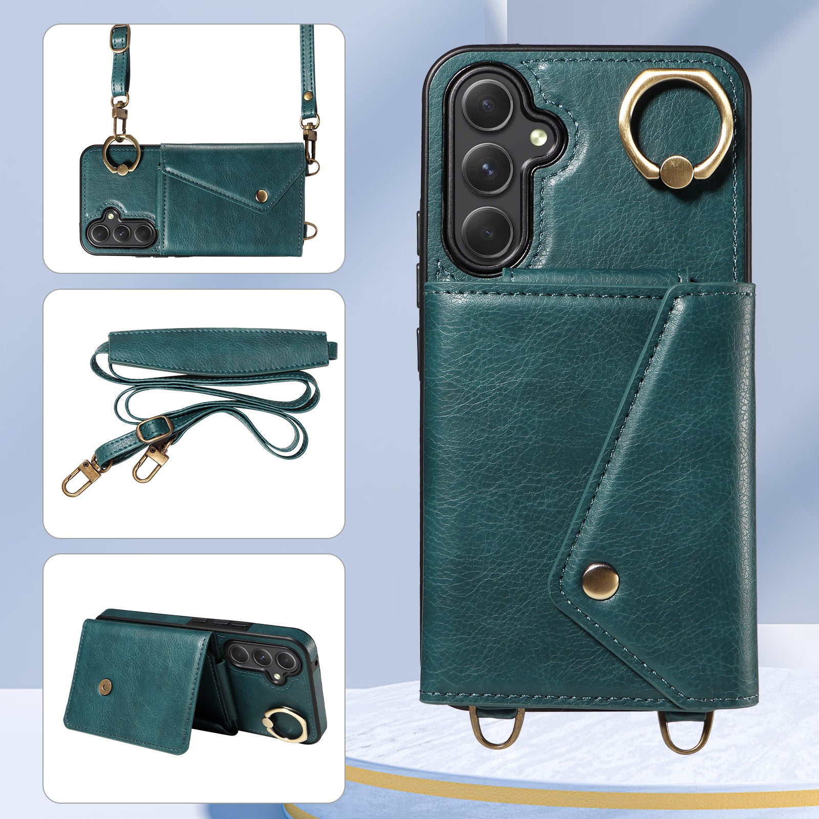 002 Anti-drop Shell for Samsung Galaxy A54 5G Ring Kickstand Card Bag Litchi Texture Leather TPU Phone Case with Shoulder Strap 002 Anti-drop Shell for Samsung Galaxy A54 5G Ring Kickstand Card Bag Litchi Texture Leather TPU Phone Case with Shoulder Strap